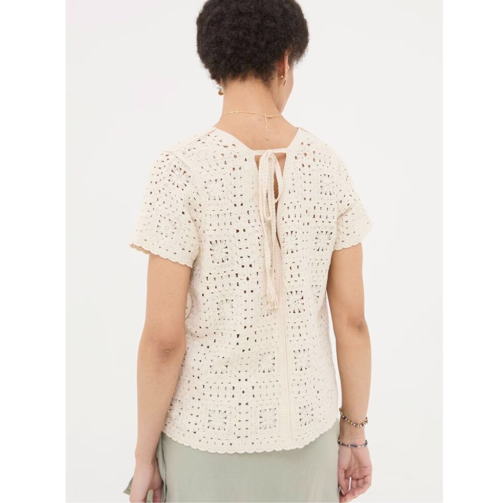 NEW Fat Face Patchwork Crochet Cream Short Sleeve Top Size 14 - Picture 6 of 14